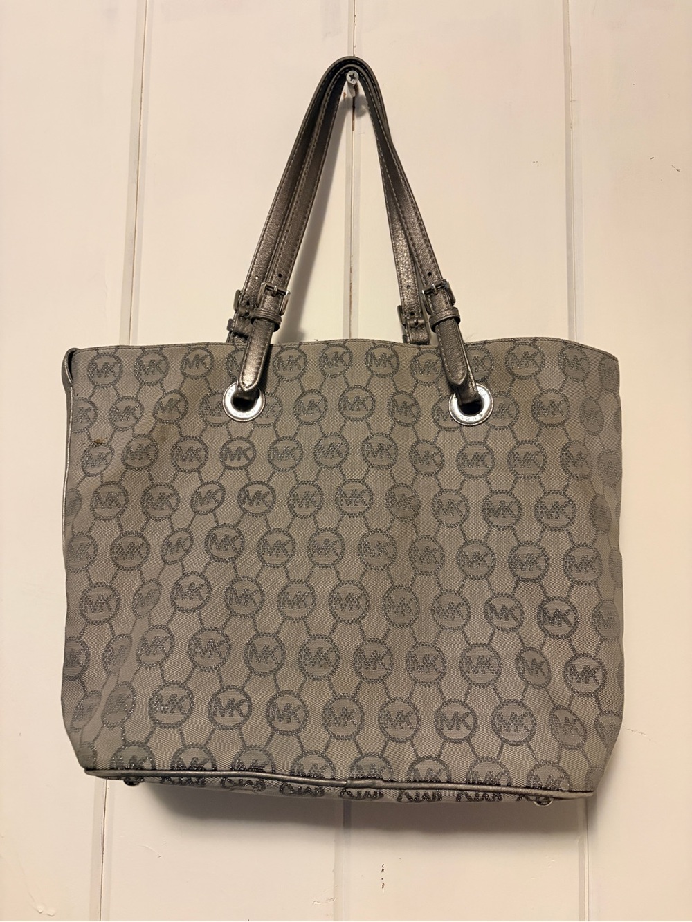 Michael Kors Silver Grey Logo Jacquard Tote